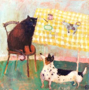 Cat That Got the Cream.   Paintings by Vanessa Cooper. Oil on board.