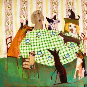 Din Dins.   Paintings by Vanessa Cooper. Oil on board.