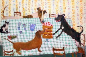 Cat That Got the Cream.   Paintings by Vanessa Cooper. Oil on board.