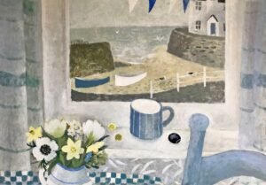 Spring Flowers, Checked Tablecloth.   Paintings by Sarah Bowman. Oil on board.