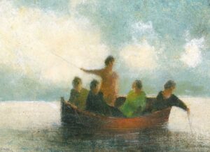 Night Fishing.   Paintings by David Brayne. Acrylic & pigment on paper.