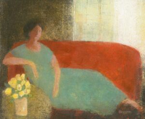 The Red Sofa.   Paintings by David Brayne. Acrylic & pigment on paper.