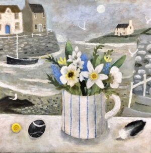 Spring Harbour, Dusk.   Paintings by Sarah Bowman. Oil on board.