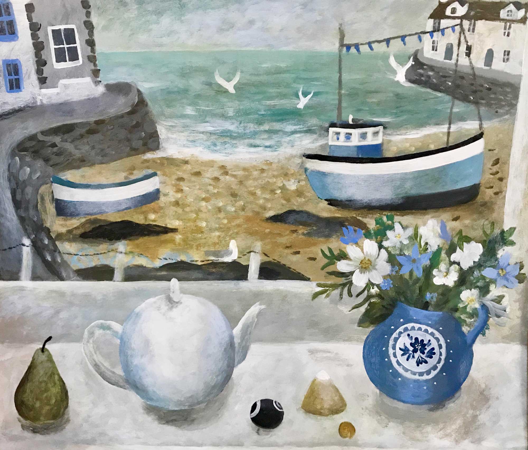 White Teapot. Paintings by Sarah Bowman. Oil on board. White Teapot. Paintings by Sarah Bowman. Oil on board.