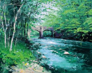Holne Bridge, The River Dart.   Paintings by Colin Carruthers. Oil on canvas.