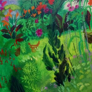 At the Top of the Garden.   Paintings by Mark Rochester. Acrylic on board.