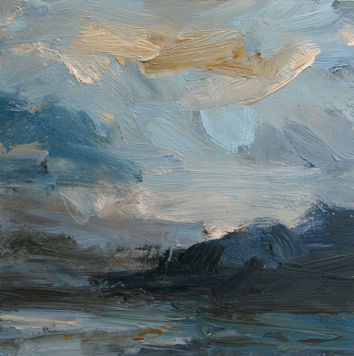 Evening Light Over the Loch.   Paintings by Louise Balaam. Oil on panel.