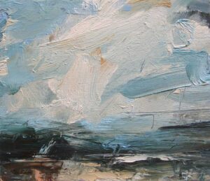 Turquoise, Fresh White Clouds.   Paintings by Louise Balaam. Oil on panel.