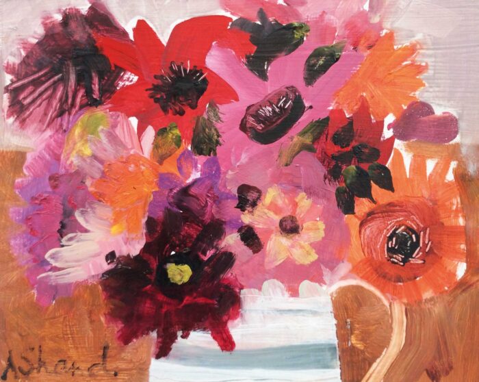 Dahlias II.   Paintings by Arabella Shand. Oil on board.