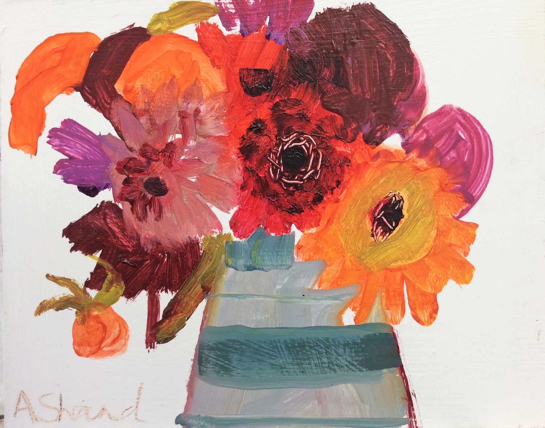 Dahlias.   Paintings by Arabella Shand. Oil on board.