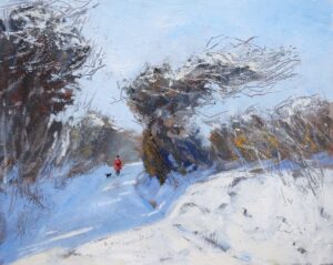 Bright Morning Walk.   Paintings by Caroline McMillan Davey. Oil on board.