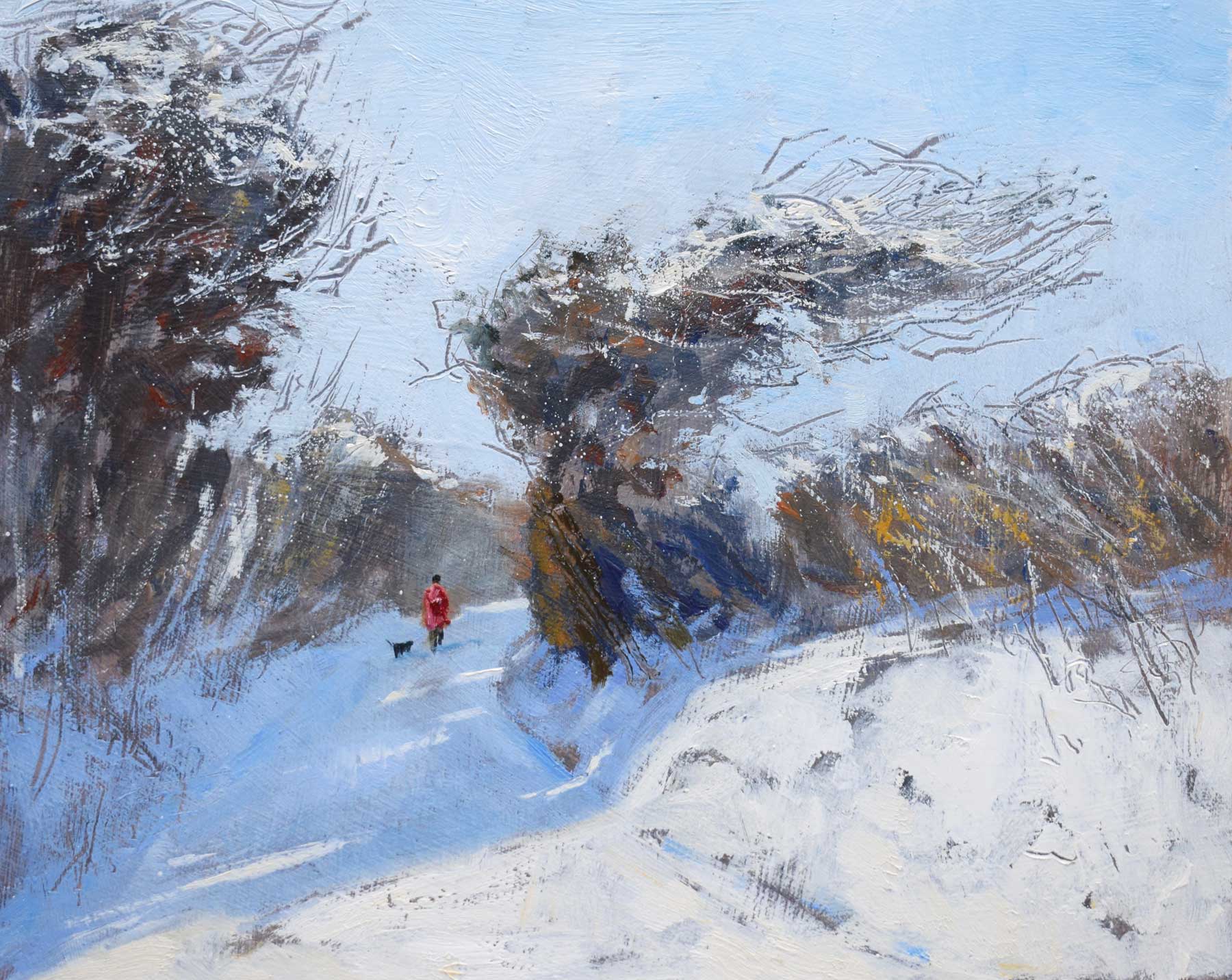 Bright Morning Walk.   Paintings by Caroline McMillan Davey. Oil on board.