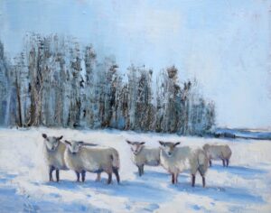 Winter Flock.   Paintings by Caroline McMillan Davey. Oil on board.