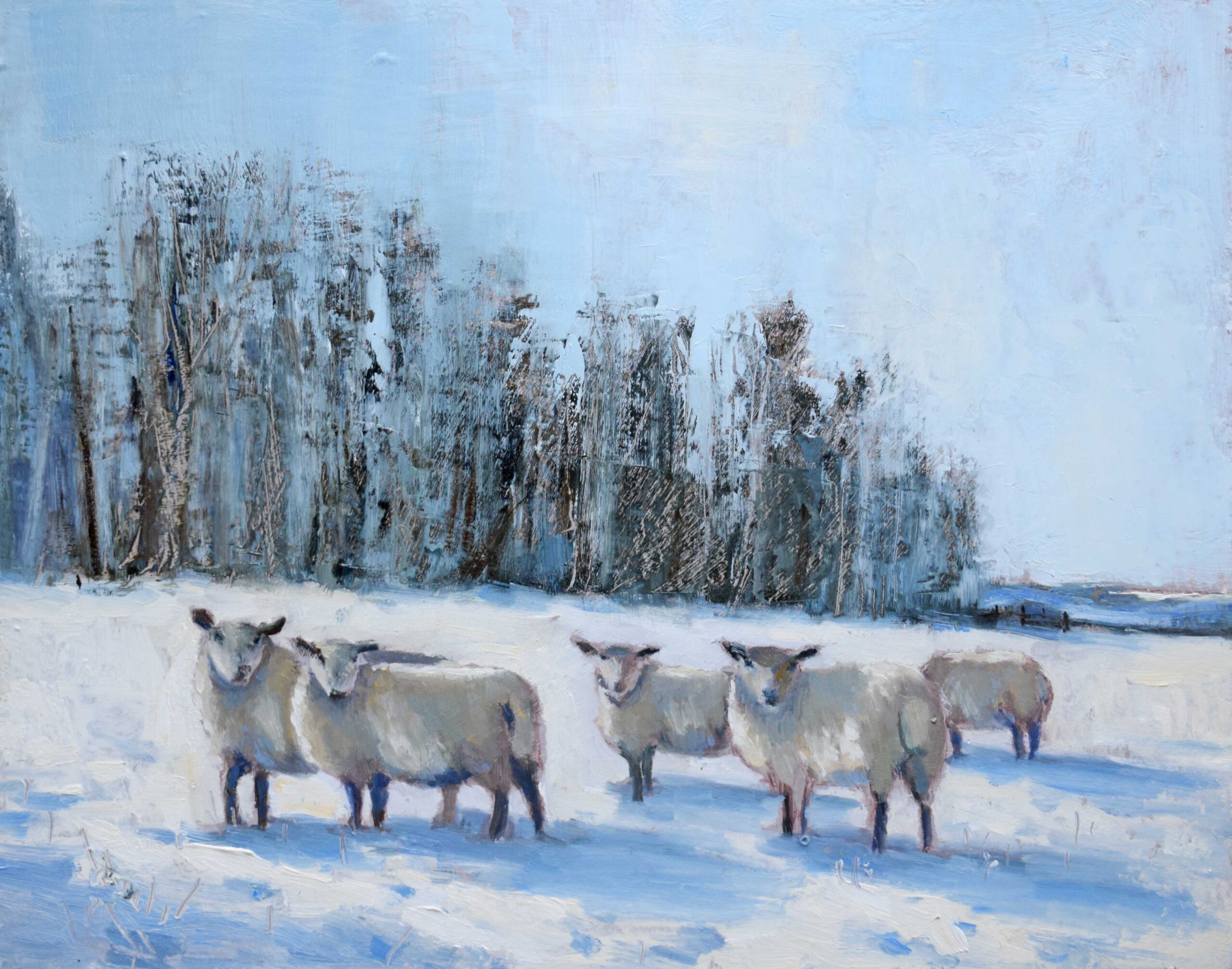 Winter Flock.   Paintings by Caroline McMillan Davey. Oil on board.