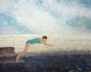 The Swimmer.   Paintings by David Brayne. Acrylic & pigment on paper.