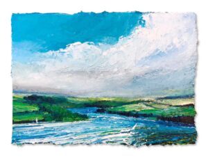 Windy Day, River Avon from Bantham.   Paintings by David Morgan. Oil on board.
