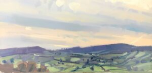 Teign Estuary Towards Dartmoor.   Paintings by Maria Rose. Oil on board.