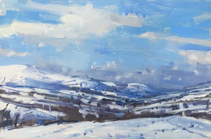 Teign Estuary Towards Dartmoor.   Paintings by Maria Rose. Oil on board.