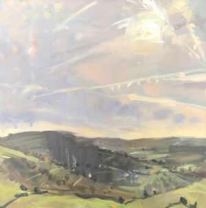 Teign Estuary Towards Dartmoor.   Paintings by Maria Rose. Oil on board.