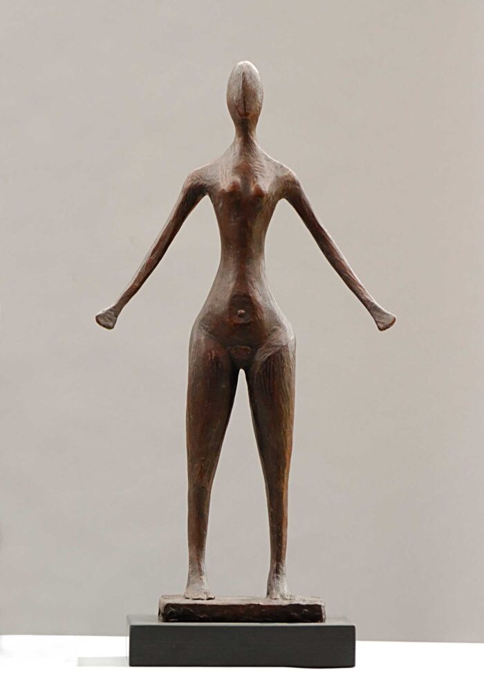 Figure With Arms Down II.   Sculpture by Breon O'Casey. Bronze.