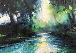 Spring River.   Paintings by David Morgan. Oil on board.