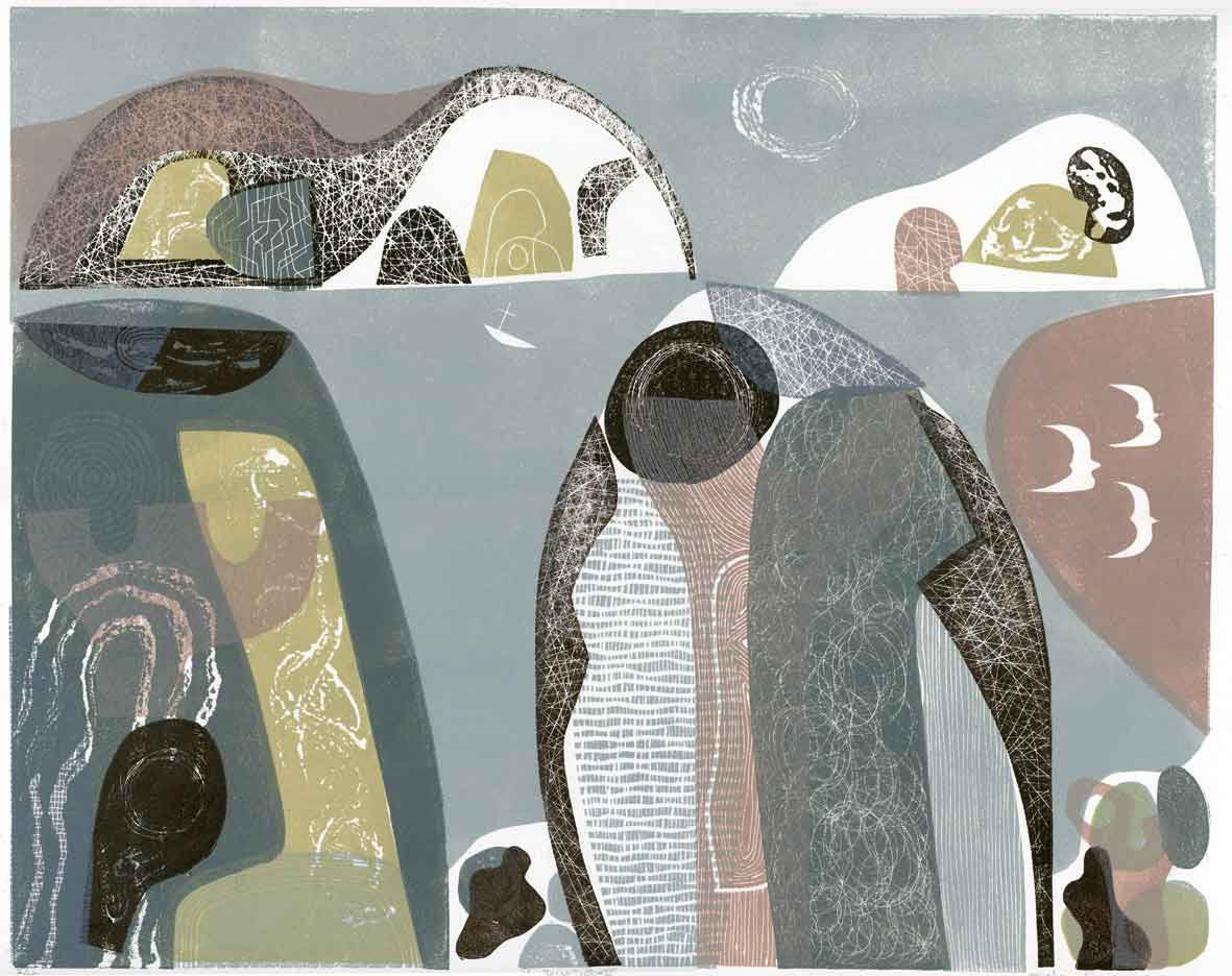 Border Trees. Landscape Prints by Melvyn Evans. Linocut. Border Trees. Landscape Prints by Melvyn Evans. Linocut.