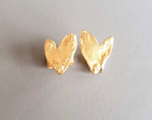 Dalmatian Jasper Heart Earrings (76).   Jewellery by Holly Belsher. Silver.