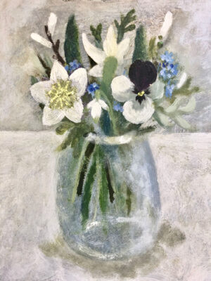 Spring Garden Flowers II.   Paintings by Sarah Bowman. Oil on board.