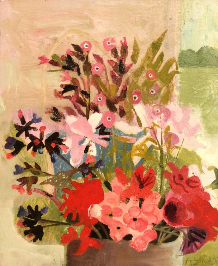 Spring Flowers & Pelargoniums.   Paintings by Arabella Shand. Oil on board.