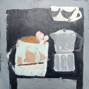 Coffee & Sea Pinks.   Paintings by Uncategorised. Acrylic & gesso on canvas board.