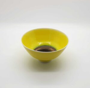 Little Yellow & Bronze Bowl (145).   Ceramics by Peter Wills. Porcelain.