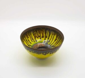 Little Yellow & Bronze Bowl (145).   Ceramics by Peter Wills. Porcelain.