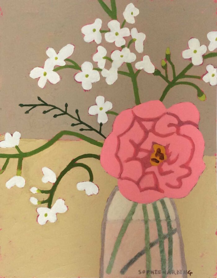 Pink Peony.   Paintings by Uncategorised. Acrylic on board.