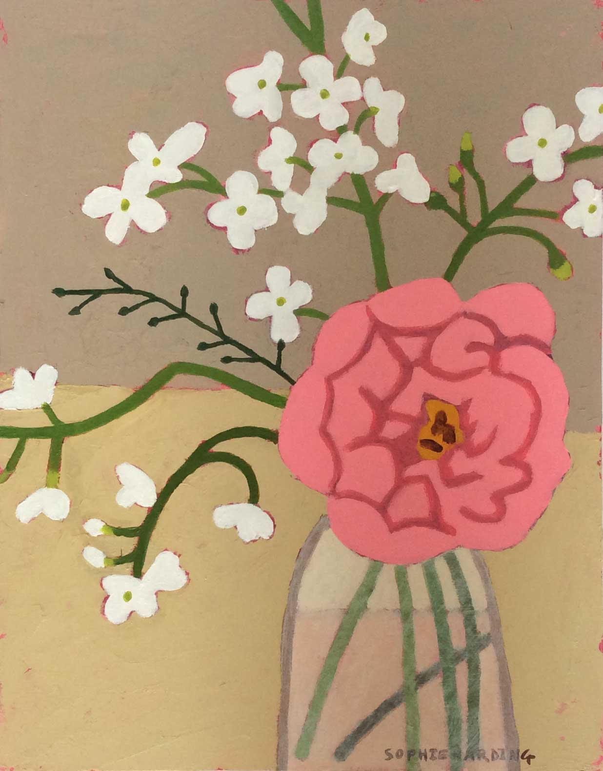 Pink Peony.   Paintings by Uncategorised. Acrylic on board.