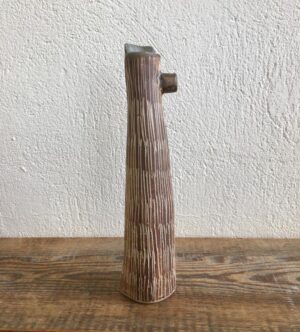 Bottle, brown sgraffito.   Ceramics by Sue Mundy. Stoneware.