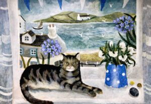 Basking in the Sun.   Paintings by Sarah Bowman. Oil on board.