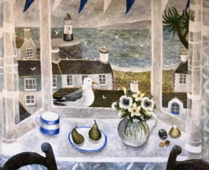 Morning Visitor.   Paintings by Sarah Bowman. Oil on canvas.