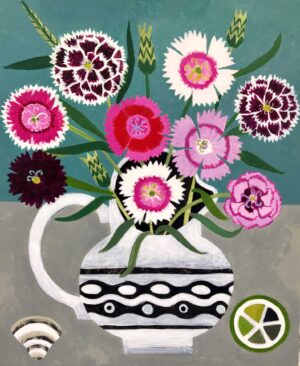 Dianthus & Lime.   Paintings by Vanessa Bowman. Oil on card.