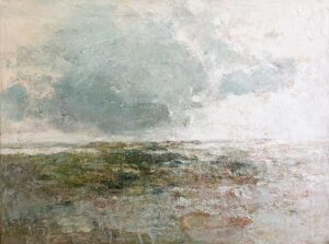 Rhubarb & Cream Morning II.   Paintings by Ellen Watson. Mixed media on canvas.