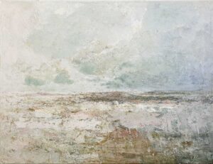 Rhubarb & Cream Morning II.   Paintings by Ellen Watson. Mixed media on canvas.