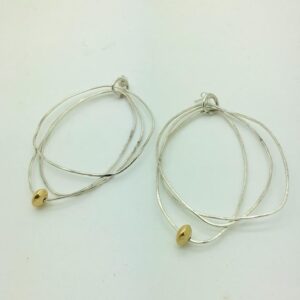 Irregular Hoop and bead earrings.   Jewellery by Yume Martin. Silver & gold plated silver.