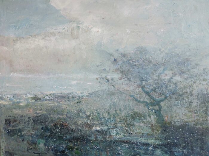 Late Afternoon Tree.   Paintings by Ellen Watson. Mixed media on canvas.