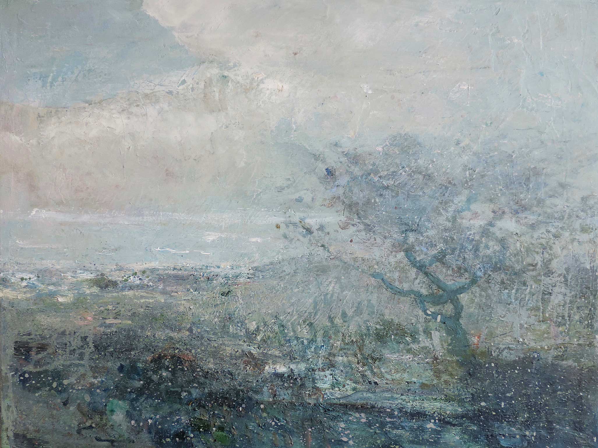 Late Afternoon Tree.   Paintings by Ellen Watson. Mixed media on canvas.