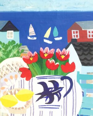 Tulips in Penn Boylan Jug.   Paintings by Uncategorised. Acrylic on board.