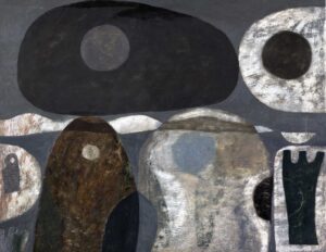 Moon and Sun Landscape.   Paintings by Melvyn Evans. oil & gesso on canvas board.