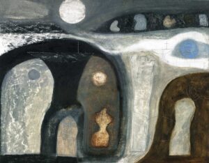 Two Boat Forms.   Paintings by Melvyn Evans. oil & gesso on canvas board.