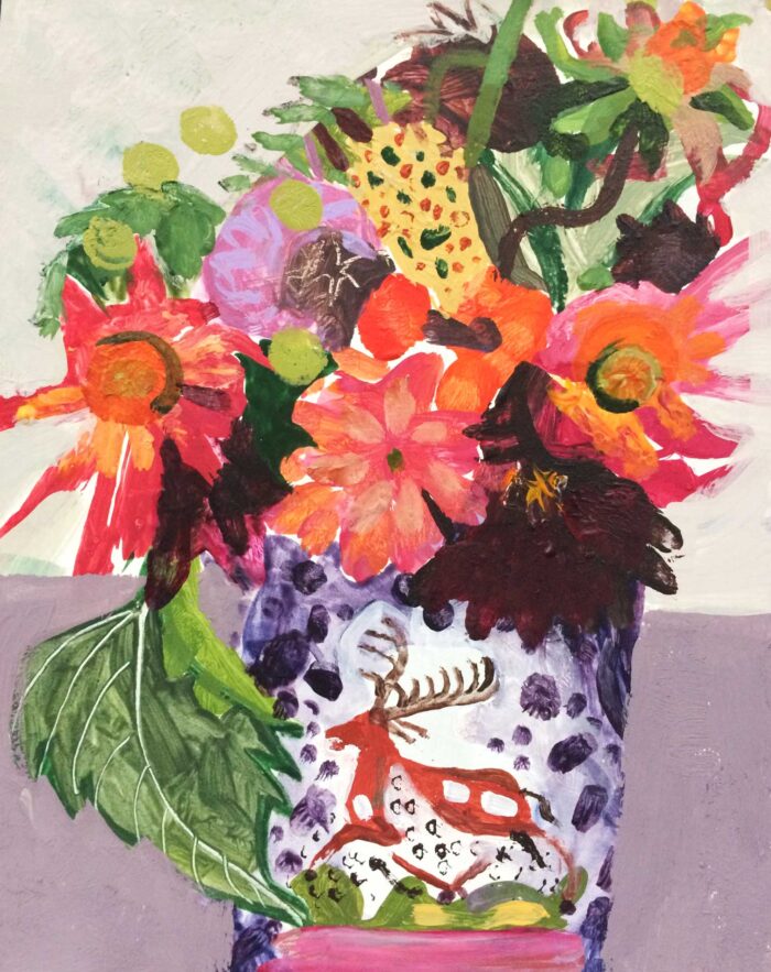 Last of the Dahlias II.   Paintings by Arabella Shand. Acrylic on board.