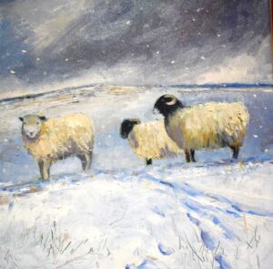 Two Deer Leaping.   Paintings by Caroline McMillan Davey. Oil on canvas.