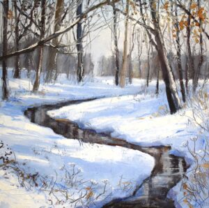 Snow on the River Bank.   Paintings by Caroline McMillan Davey. Oil on canvas.