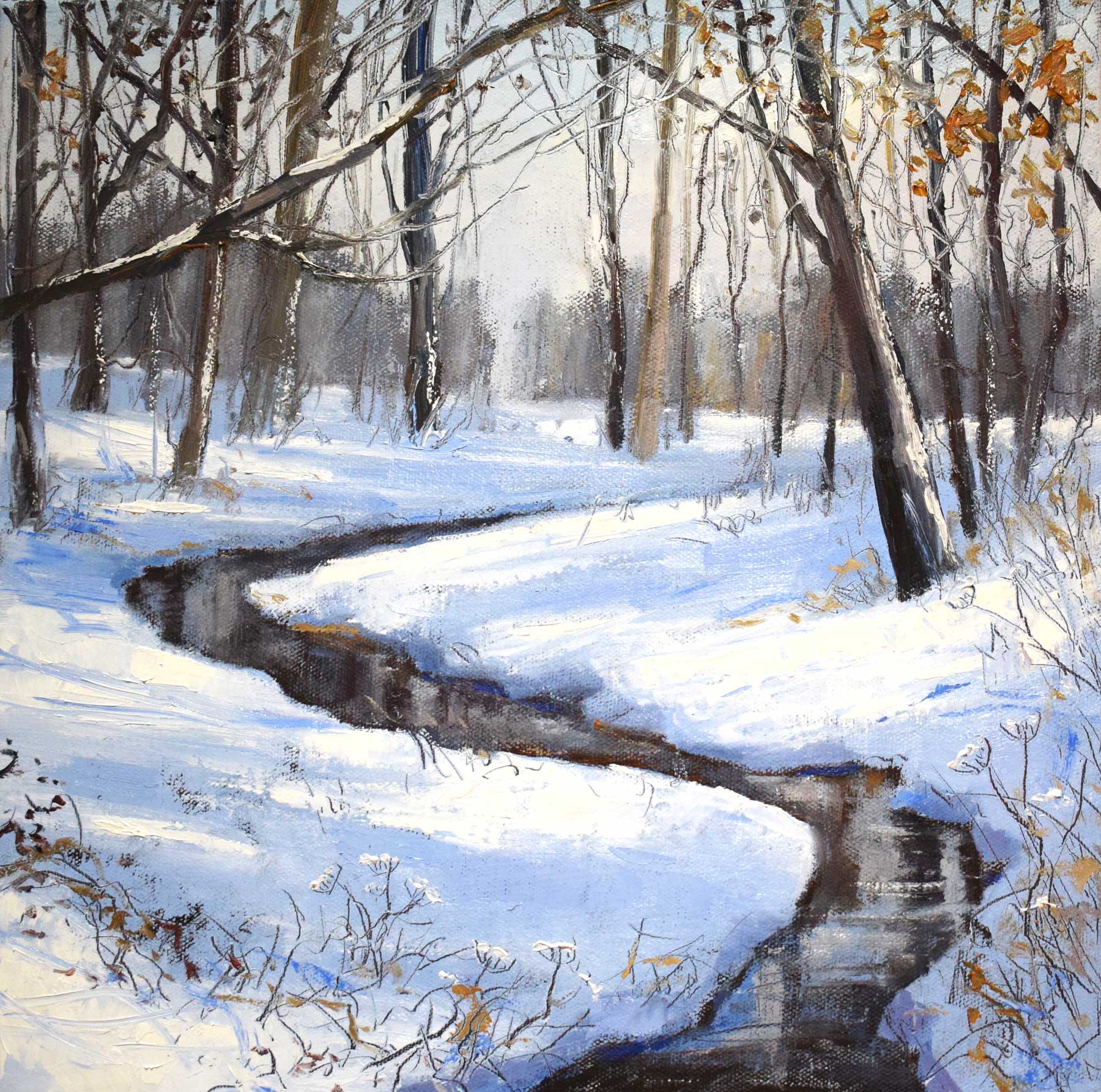 Snow on the River Bank.   Paintings by Caroline McMillan Davey. Oil on canvas.